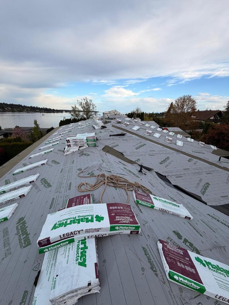Premium shingles and underlayment during installation